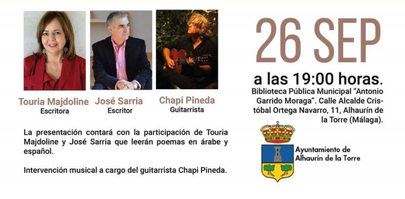 José Sarria y Touria Majdouline presentarán sus nuevos libros el 26 de septiembre en la Biblioteca