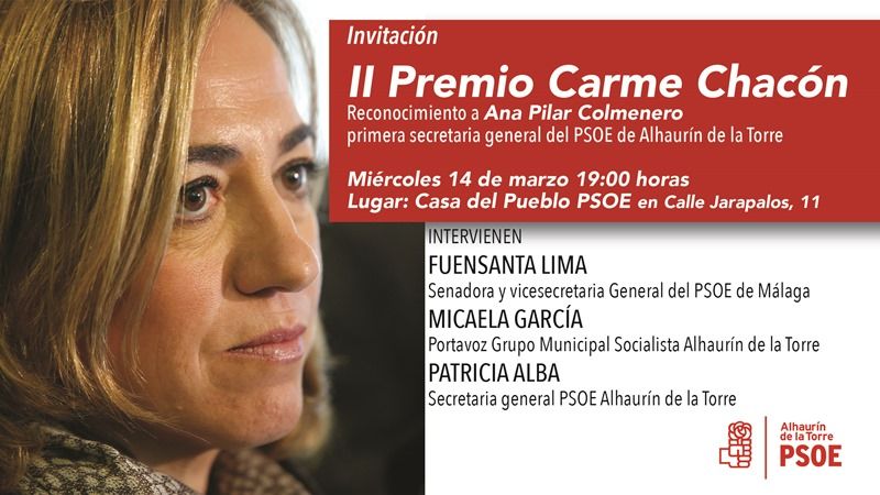 PSOE celebrará el II Premio Carme Chacón que recae en la primera secretaria general socialista de Alhaurín de la Torre